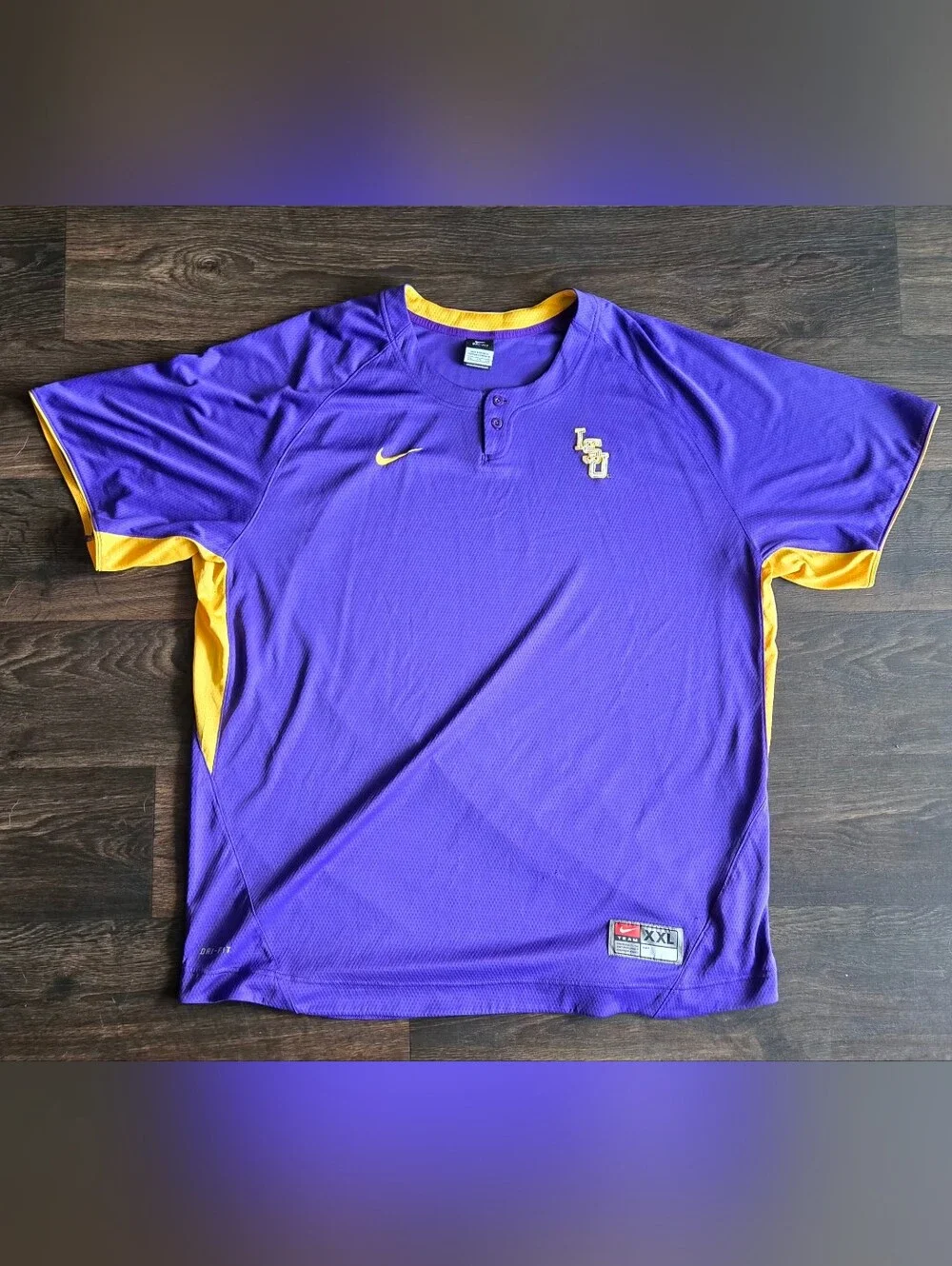 Vintage Nike LSU Two Button Henley Baseball Jersey  Men Size XXL